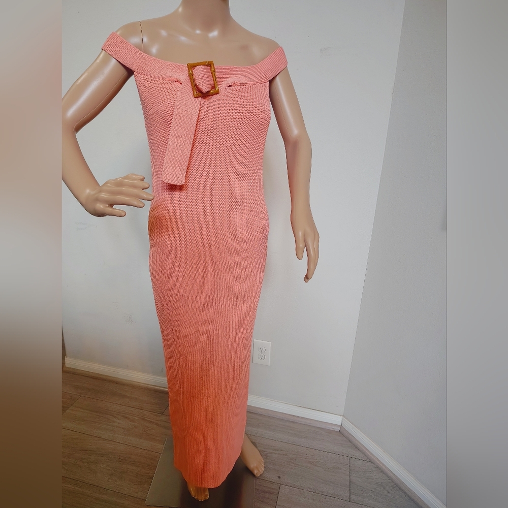 JLUXABLE Elegant Pink Off-Shoulder Maxi Dress Size XL NWT
